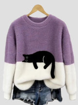 Luna | Damenpullover mit Katzenmotiv – Lila