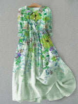 Liana - Geblümtes Midi-Hemdkleid mit Gürtel – Grün