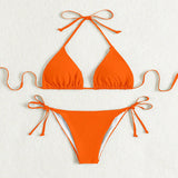 Donna – Bikinis mit Bindebändern in einfarbig – Orange-Rot