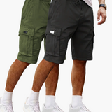 Herren-Cargoshorts im 2er-Pack mit Taschen, bequeme Passform – Schwarz | Armeegrün