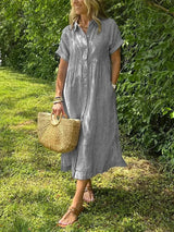 Samara - Stilvolles Gestreiftes Hemdkleid – Grau