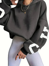 Pullover im oversize-design mit langen armeln und textlogo auf dem armel – Dunkelgrau