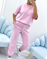 Damen Relaxed Outfit: Set aus solidem Oberteil und Hose – Pink