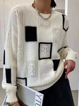 Annouska – Strick Pullover Mit Blockmuster – Weiß