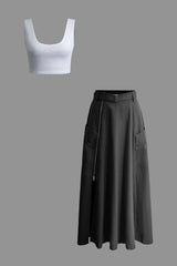 Asteria | Stilvolles Zweiteiler-Set mit Crop-Top & Maxirock – Schwarz