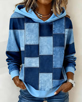 Yaralyn – Stilvoller Langärmeliger Kapuzenpullover mit Karomuster – Blau
