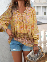 Florinda - Florale Boho-Bluse mit langen Ärmeln – Gelb