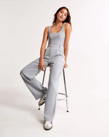 Damen Hohe Taille Lang Stoffhose – Hellgrau