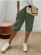 Marlene – Damen-Shorts aus Baumwollleinen – Grün