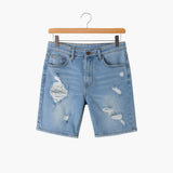 Herren Slim Fit Jeansshorts mit Stretch und Umschlag-Saum – Blau