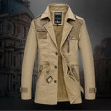 Eleganter, isolierter langer trenchcoat für herren mit taillengürtel – Khaki