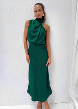 Marley - Elegantes Abendkleid aus Satin für Damen – Dunkelgrün