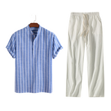 Diederik Zweiteiliges Set mit gestreiftem Stehkragen und Freizeithose – Set - Blau
