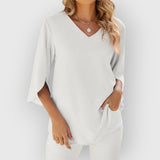 Rachel | Bluse mit V-Ausschnitt – Weiß
