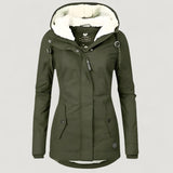 Elva | Warme Damenjacke mit Kapuze – Olivgrün