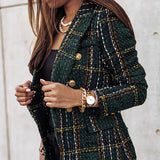 Damen-Blazer mit Karomuster | gestrickte Struktur – Grün