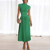 Elegantes schwarzes Midikleid mit Cut-Outs – Stehkragen & Plissee für stilvolle Auftritte – Grün