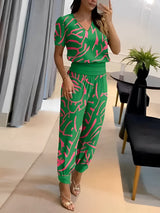 Monna - Lässiges und elegantes Set für Damen – Grün mit Muster