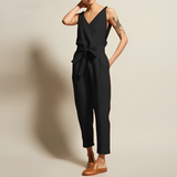 Precious - Lässige dünne Ärmel Jumpsuit – Schwarz
