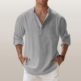 Relaxed Fit – Leinen-Henley für Herren – Grau