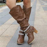 Vivian | Blockabsatz Gepolstert Kniehohe Stiefel – Braun