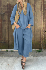 Vanyssael Damen Zweiteiliges Set – Bequem, Elegantes Design mit Schmeichelnder Silhouette in S-5XL – Azurblau