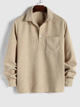 Herren Corduroy Langarmhemd mit halber Knopfleiste – Khaki