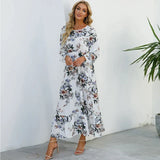 Dina - Modisches Blumenkleid mit Rundhalsausschnitt – Weiß/Blau