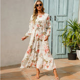 Dina - Modisches Blumenkleid mit Rundhalsausschnitt – Weiß/Rosa