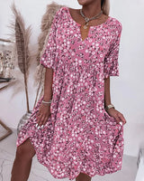 Clarissa - Kleid mit halben Ärmeln und Blumendruck – Rosa