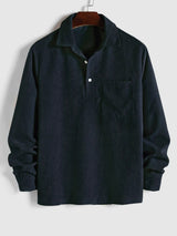 Herren Corduroy Langarmhemd mit halber Knopfleiste – Blau