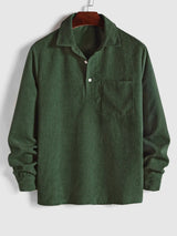 Herren Corduroy Langarmhemd mit halber Knopfleiste – Army Grun