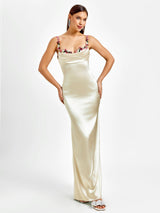 Flora | Satin Maxikleid für den Abend – Champagner