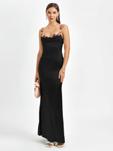 Flora | Satin Maxikleid für den Abend – Schwarz