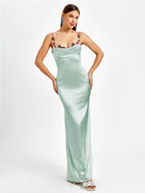 Flora | Satin Maxikleid für den Abend – Mintgrün