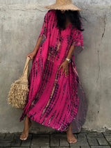 Amélie – Boho Kaftankleid mit Batikmuster und lockerem Schnitt – Rosenrot
