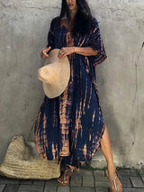 Amélie – Boho Kaftankleid mit Batikmuster und lockerem Schnitt – Marineblau