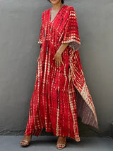 Amélie – Boho Kaftankleid mit Batikmuster und lockerem Schnitt – Rot