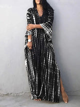 Amélie – Boho Kaftankleid mit Batikmuster und lockerem Schnitt – Schwarz und weiß