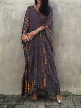 Amélie – Boho Kaftankleid mit Batikmuster und lockerem Schnitt – Dunkel grau