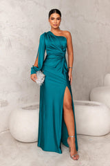 Jocelyn | Einschulter Transparent Abendkleid – Türkis