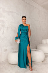 Winslet – Elegantes Maxikleid aus Satin – Blaugrün