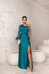 Damen-Abendkleid mit One-Shoulder-Form | klare Linienführung – Türkis