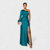 Ellivia - Weiches One-Shoulder-Abendkleid – Türkis