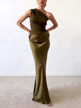 Anita - Schickes Maxikleid mit einem Träger – Grün
