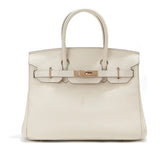 Jane – Premium-Handtasche aus echtem genarbtem Leder – Off White