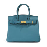 Jane – Premium-Handtasche aus echtem genarbtem Leder – Türkisblau