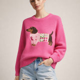 Laarni™ – Pullover mit Hund in Bunten Kleidern – Rosa