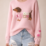 Laarni™ – Pullover mit Hund in Bunten Kleidern – Puderrosa