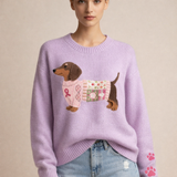 Laarni™ – Pullover mit Hund in Bunten Kleidern – Lila
